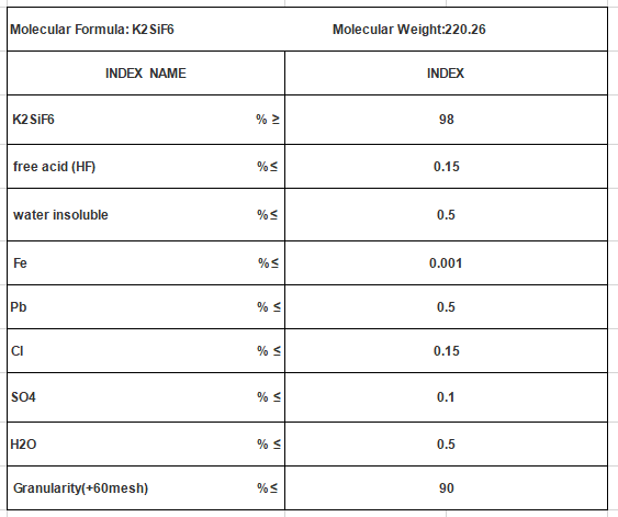 Fluorosilicate калия, Silicofluoride калия, 98%min, K2SiF6, CAS отсутствие 16871-90-2